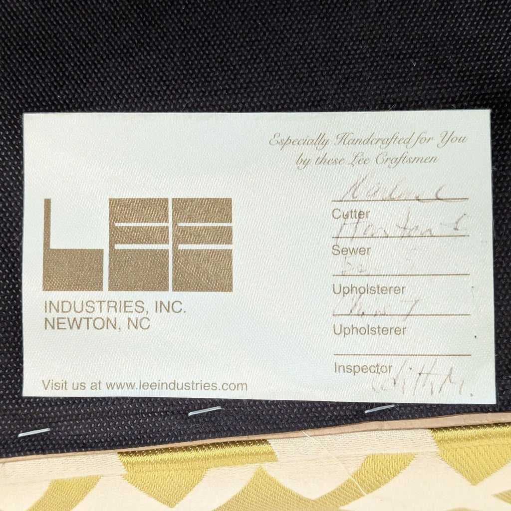 Lee Industries Modern Accent Lounge Chair with Gold and Cream Diamond Pattern Upholstery