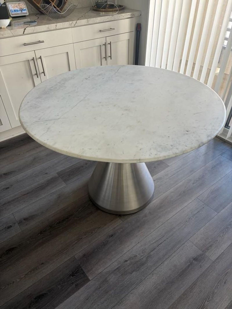 West Elm Silhouette Pedestal Marble Dining Table.