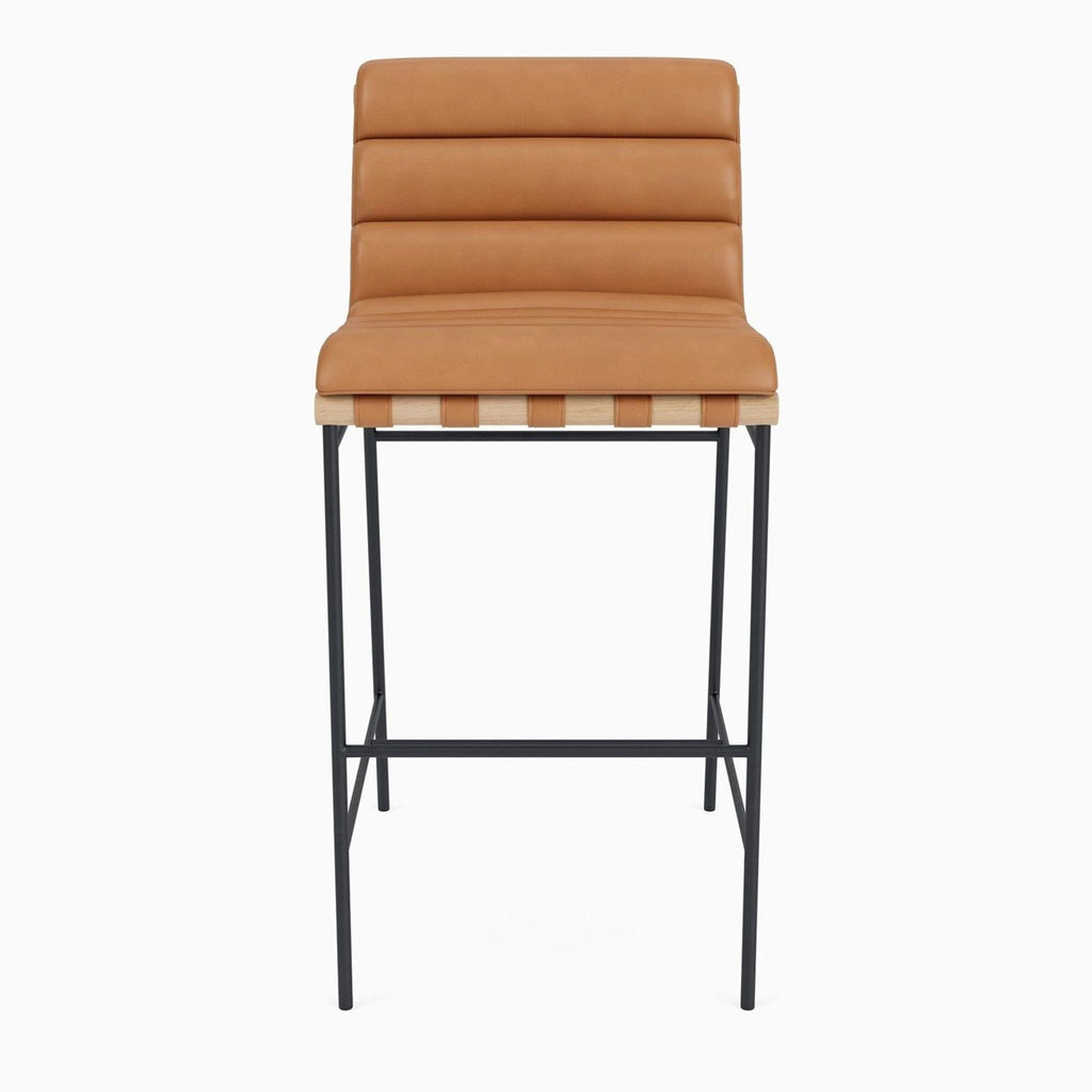 1. Denver Modern rack with powder coated steel frame, white oak dowel, and leather hanging straps.  
