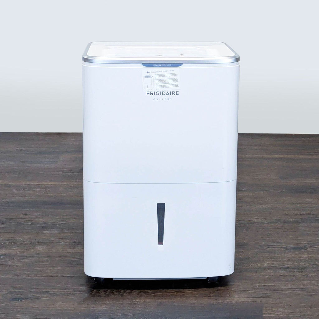 Frigidaire Gallery dehumidifier with white finish, large tank, and simple controls for home humidity control.