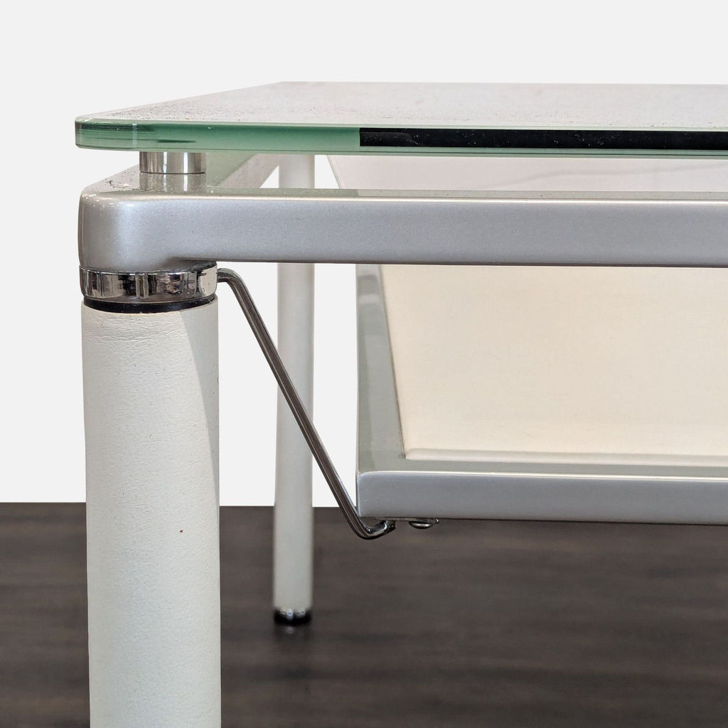 Modern Glass Dining Set with 4 Blue Chairs and White Metal Glass Top Table