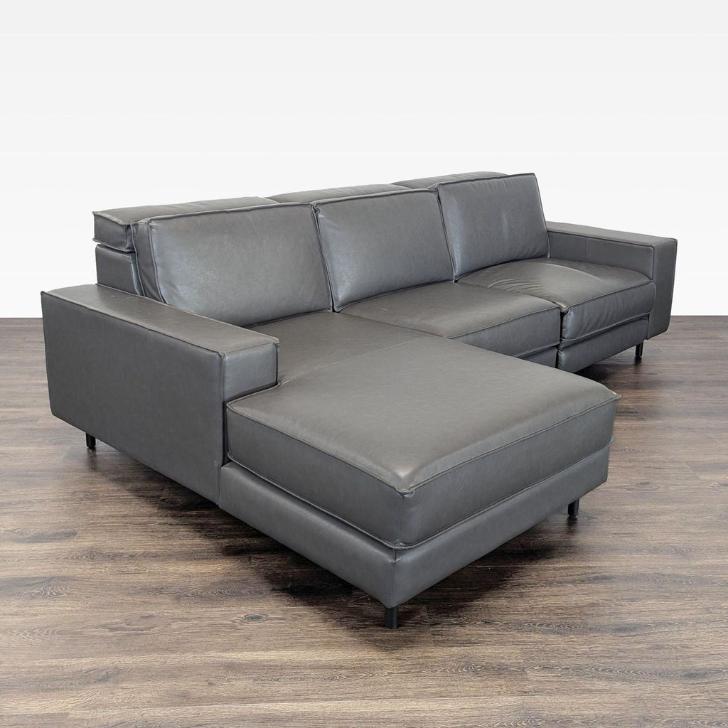 West Elm Axel Gray Leather Reclining Sectional Sofa with Motion Recliner