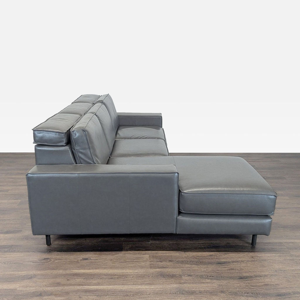 West Elm Axel Gray Leather Reclining Sectional Sofa with Motion Recliner