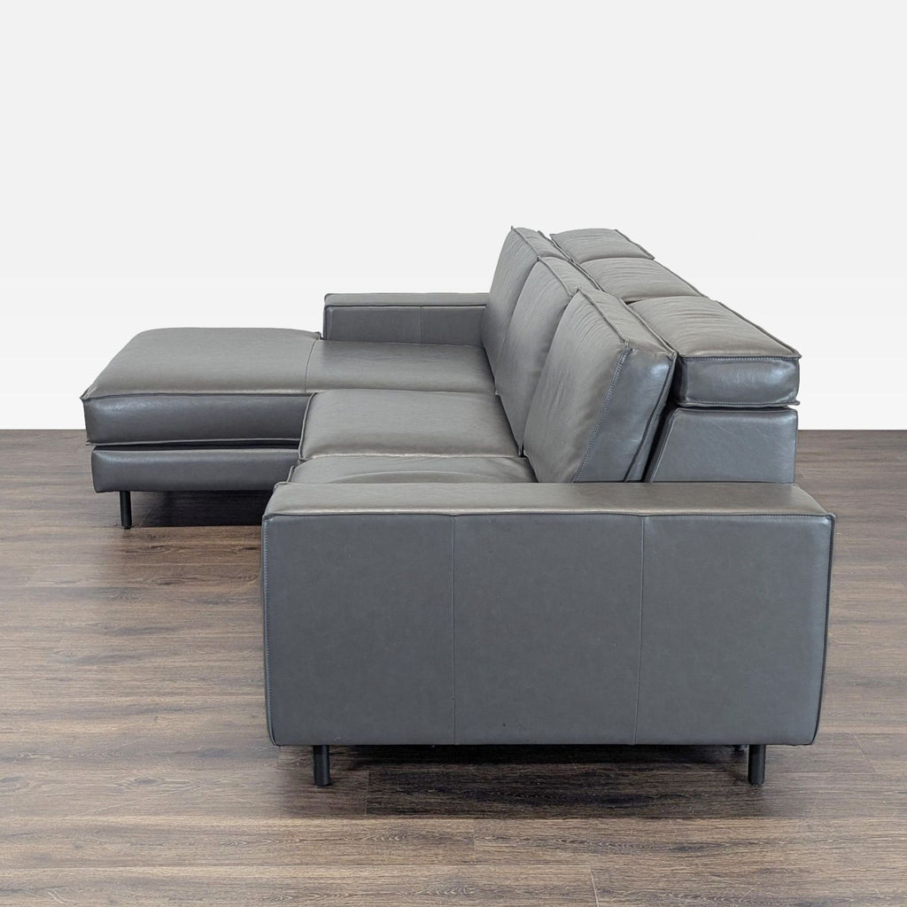 West Elm Axel Gray Leather Reclining Sectional Sofa with Motion Recliner