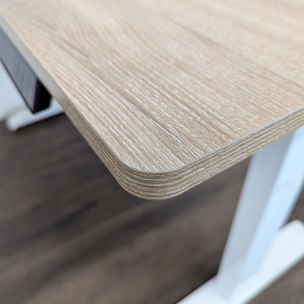 Height Adjustable Standing Desk with Light Wood Laminate Top and White Metal Legs