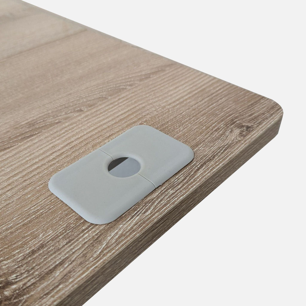 Height Adjustable Standing Desk with Light Wood Laminate Top and White Metal Legs