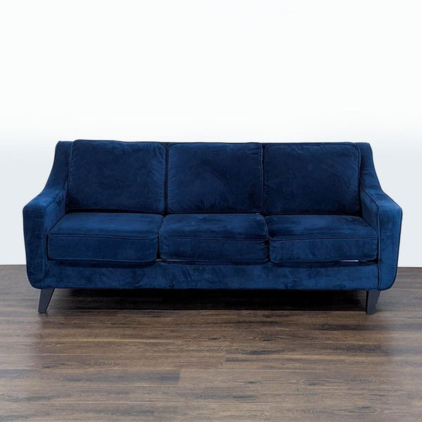 Fusion Furniture 3-seat sofa with blue velvet fabric and modern design, ideal for living rooms or offices.  