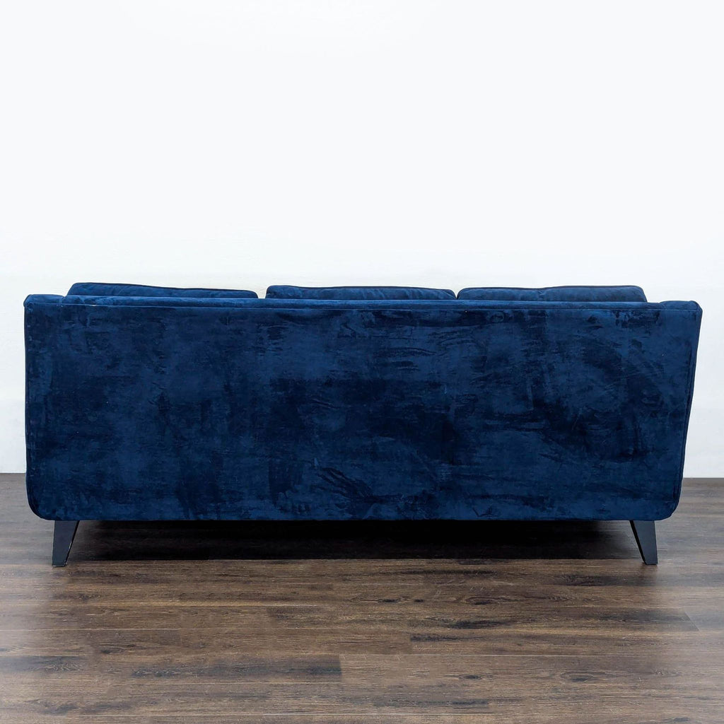 Fusion Furniture Modern Blue Velvet 3-Seat Sofa with Soft Cushions