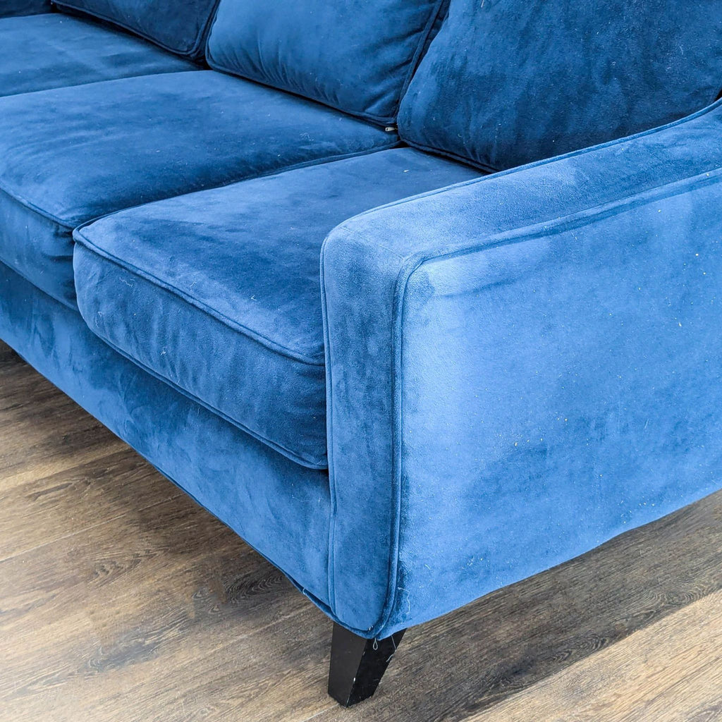 Fusion Furniture Modern Blue Velvet 3-Seat Sofa with Soft Cushions