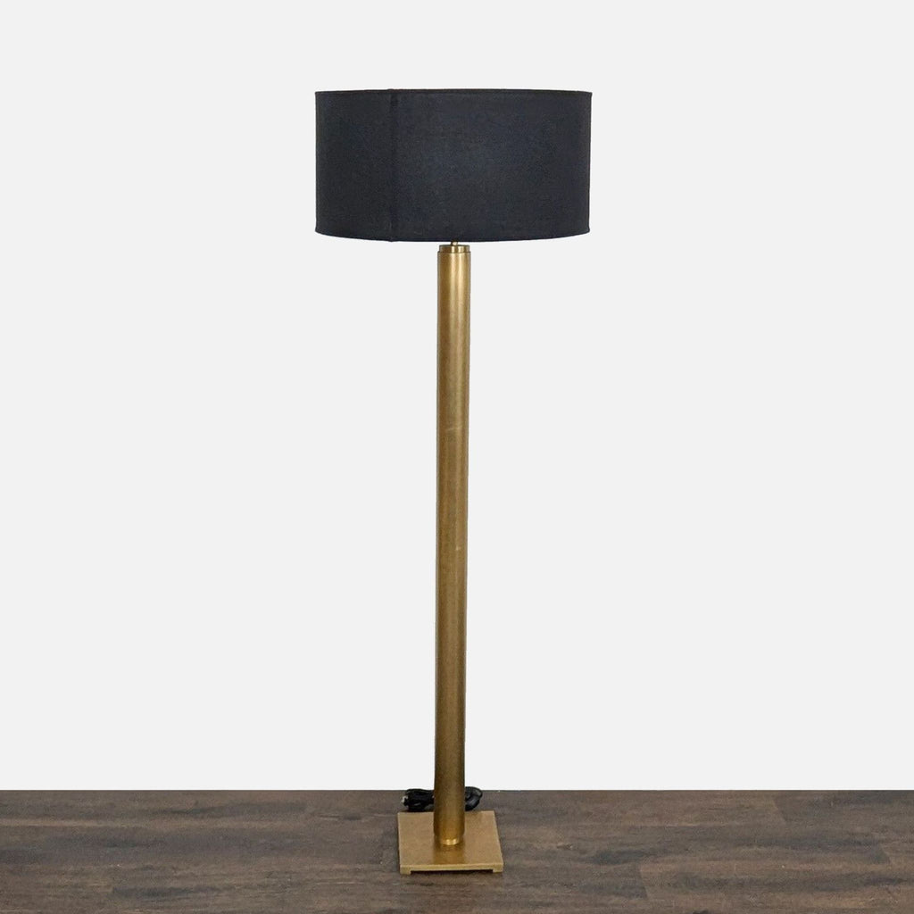 Modern Brass Floor Lamp with Black Drum Shade