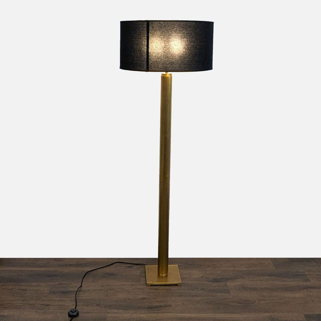 Modern Brass Floor Lamp with Black Drum Shade