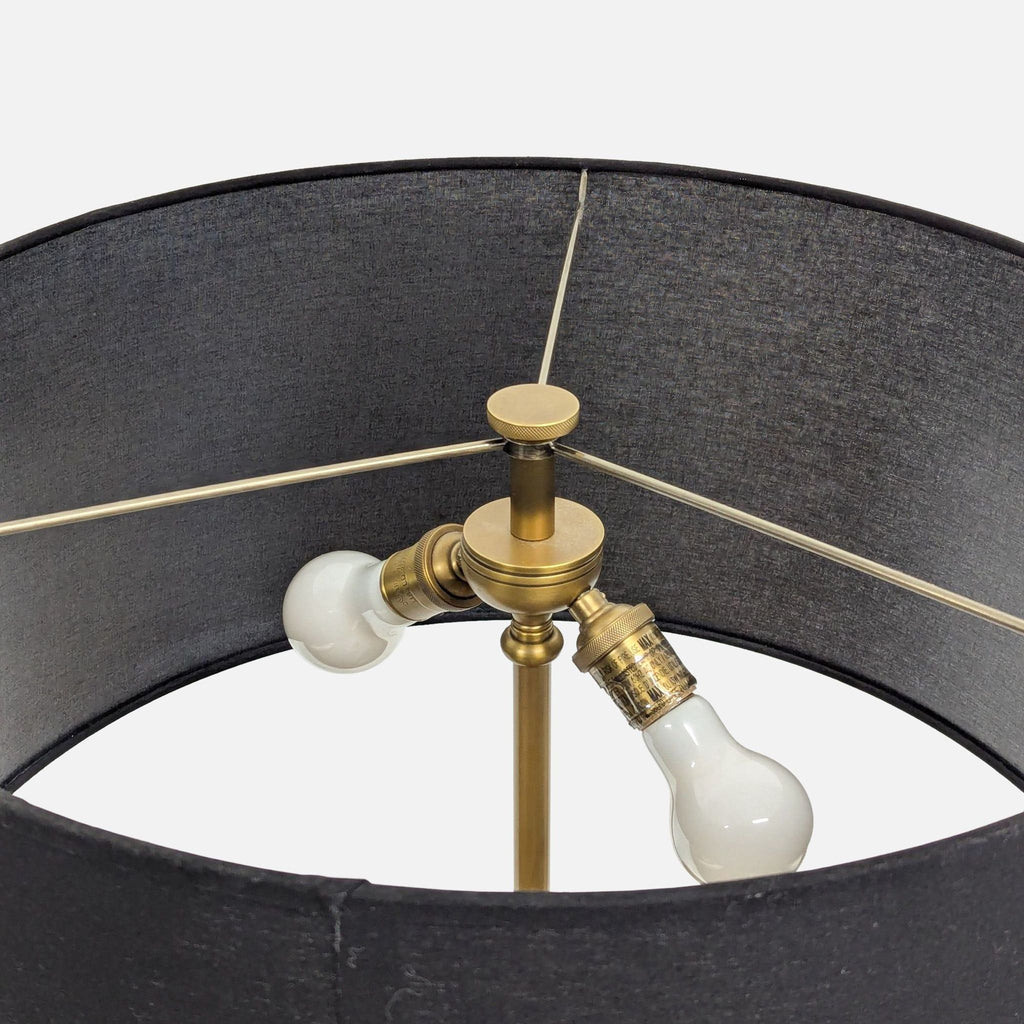 Modern Brass Floor Lamp with Black Drum Shade