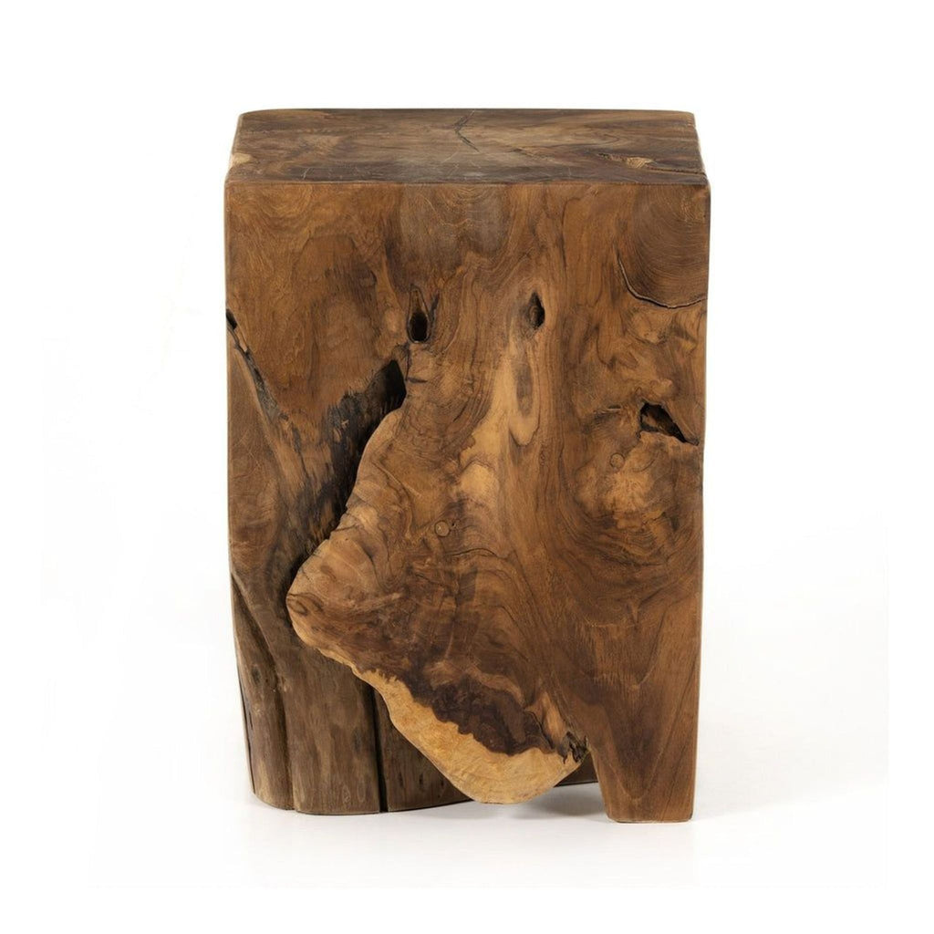 Outdoor solid teak wood stool by Four Hands; natural look with weather-resistant build, perfect for patio décor.