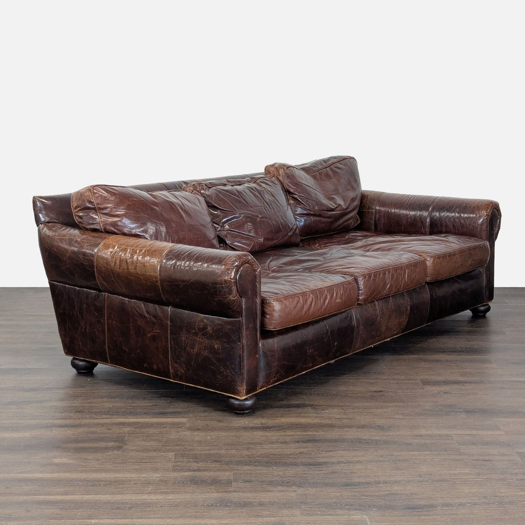 Restoration Hardware Lancaster 3-Seat Brown Leather Sofa