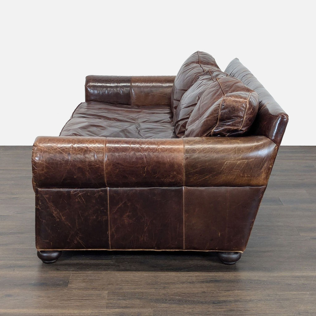 Restoration Hardware Lancaster 3-Seat Brown Leather Sofa