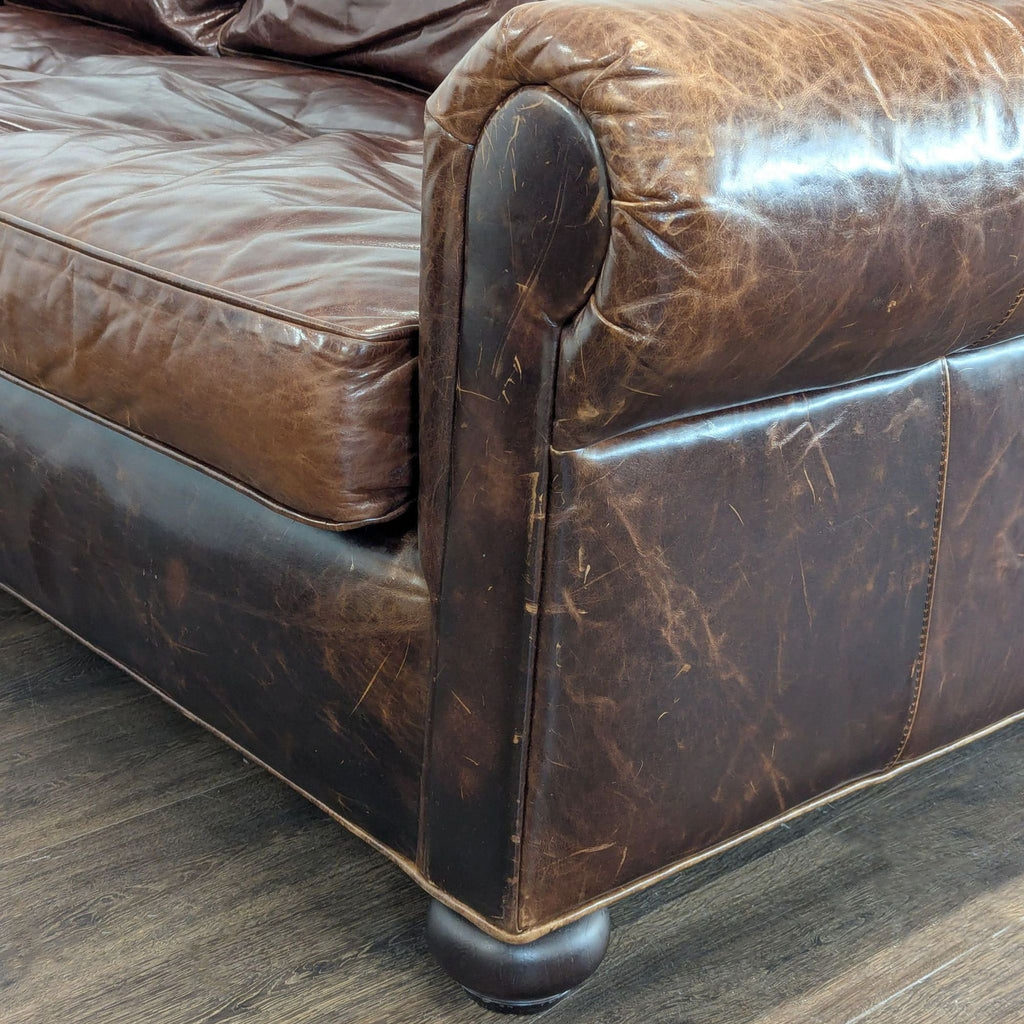 Restoration Hardware Lancaster 3-Seat Brown Leather Sofa