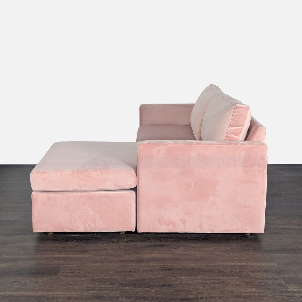Modern Pink Velvet Sectional Sofa with Reversible Chaise Lounge