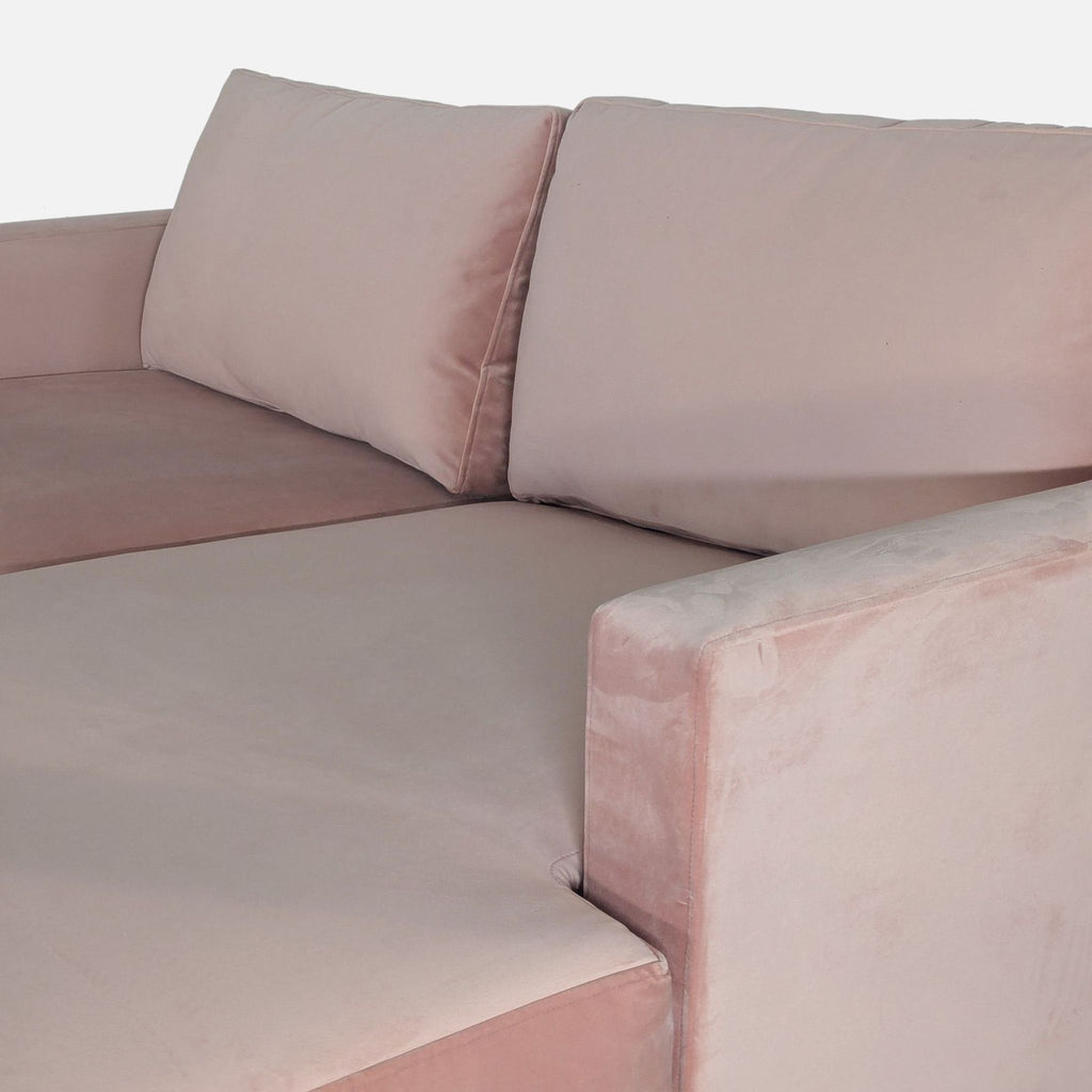Modern Pink Velvet Sectional Sofa with Reversible Chaise Lounge