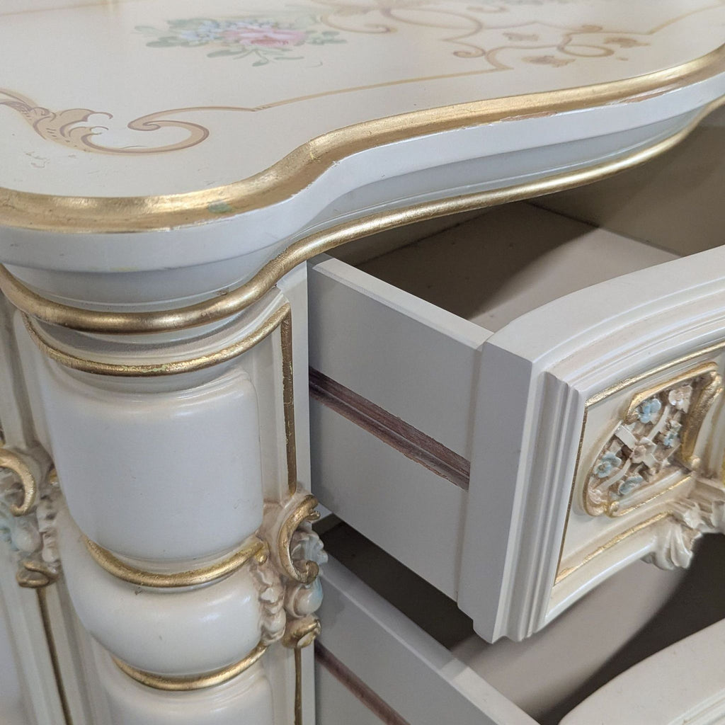 Elegant Vintage Provincial Rococo Style Vanity with Mirror and Hand-Painted Floral Details