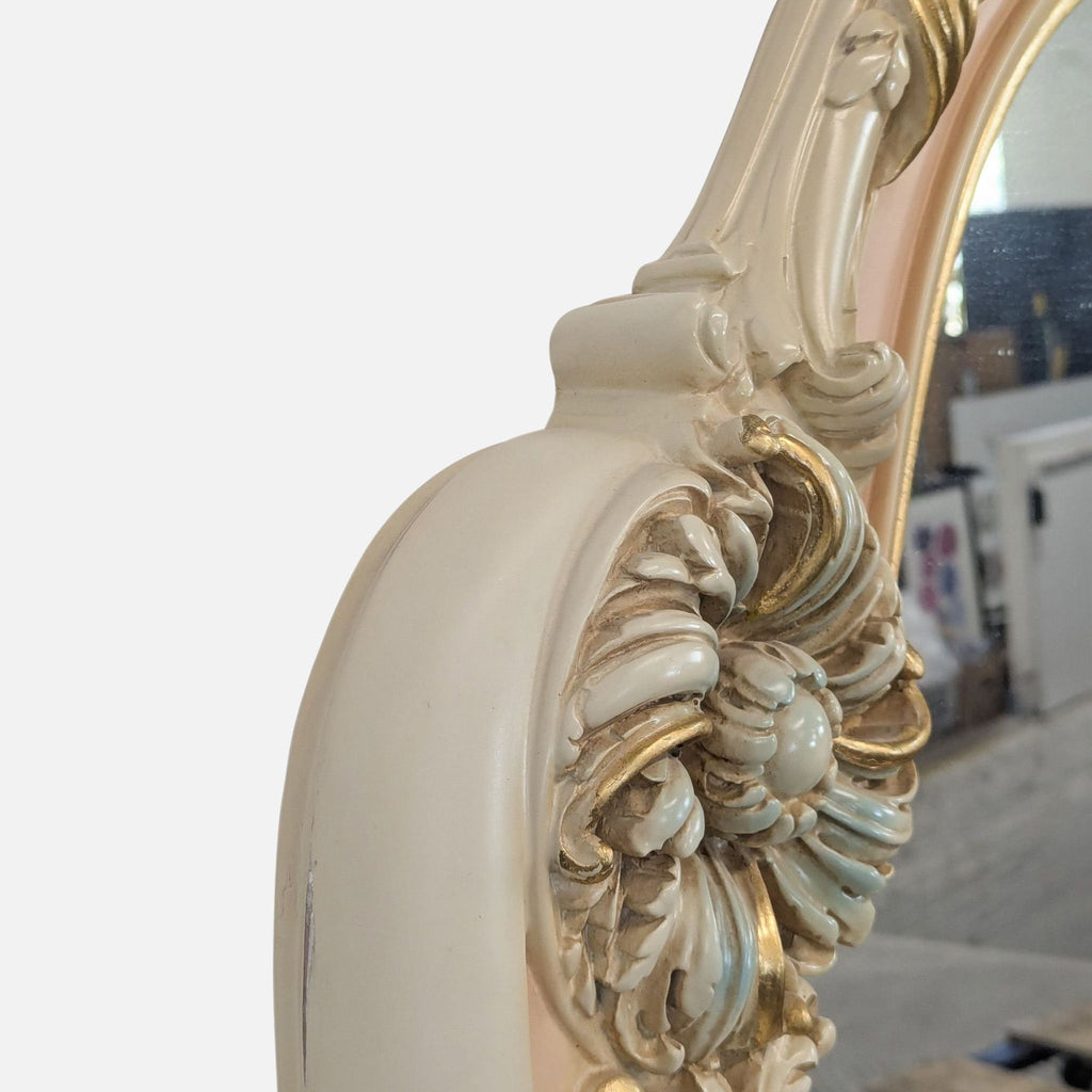 Elegant Vintage Provincial Rococo Style Vanity with Mirror and Hand-Painted Floral Details