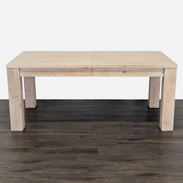 Pottery Barn pine dining table in Desert Pine finish, features 2 drawers and an 18-inch extension leaf.  