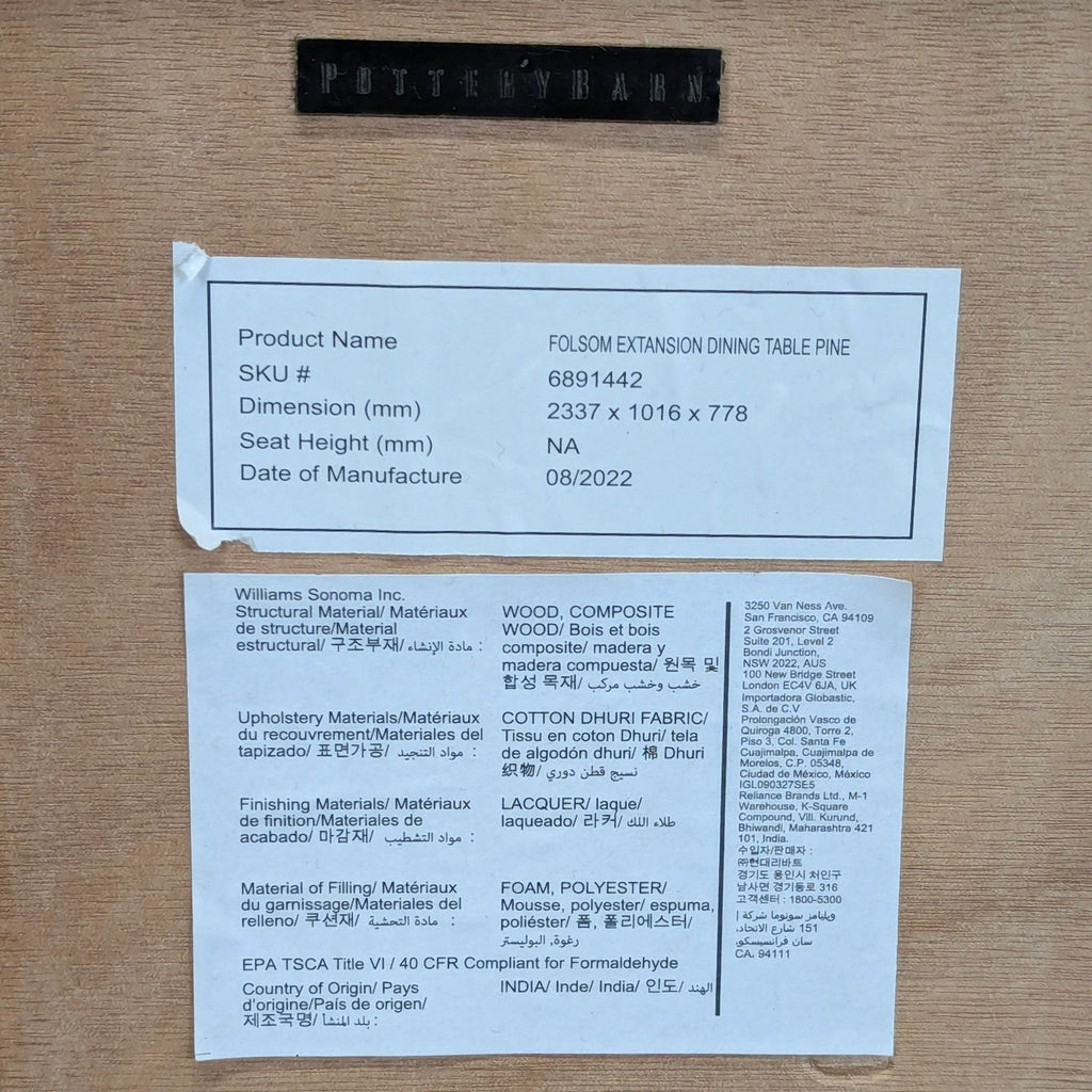 Pottery Barn Folsom Storage Extendable Dining Table