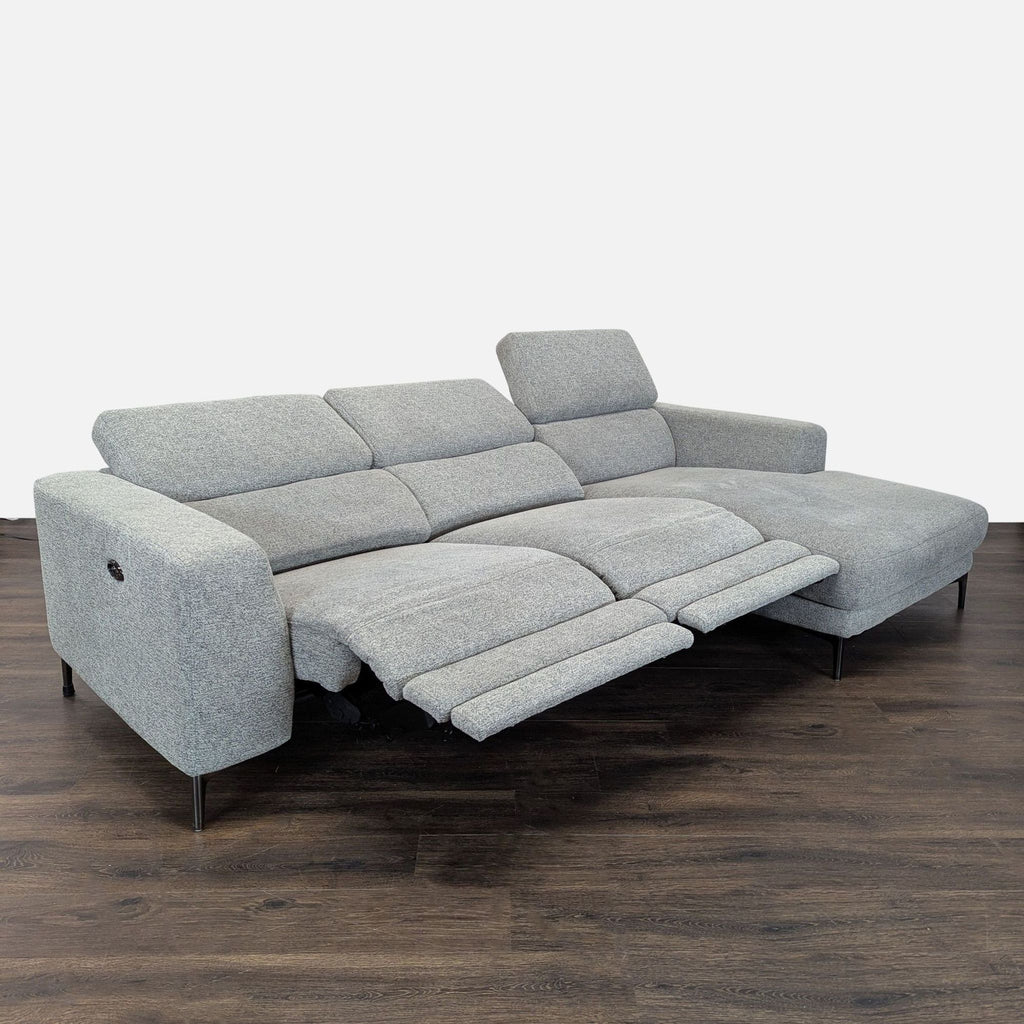 Living Spaces Maddie Modern Gray Sectional Sofa with Power Recliner and Chaise