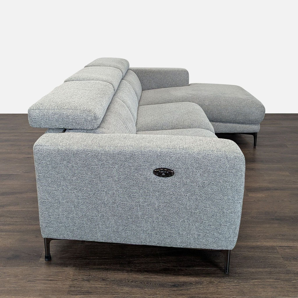 Living Spaces Maddie Modern Gray Sectional Sofa with Power Recliner and Chaise