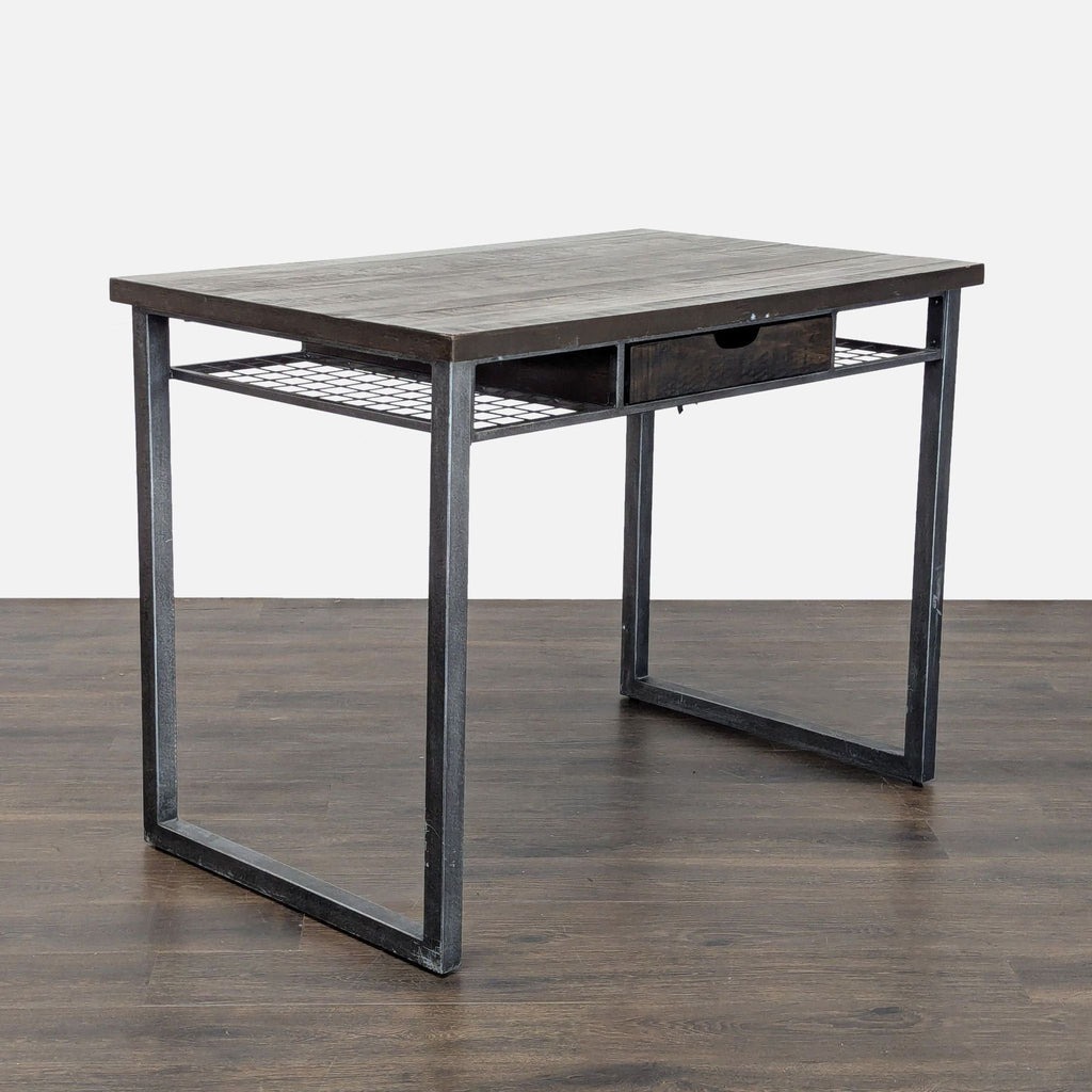 Modern industrial desk by Standard Furniture, includes a drawer and metal frame, perfect for offices.