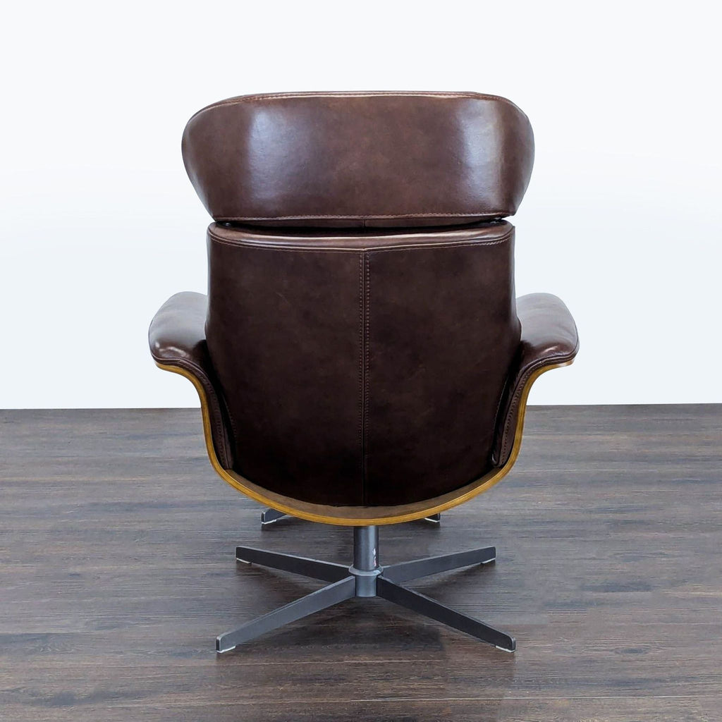 Living Spaces Brown Leather  Reclining Lounge Chair with Ottoman