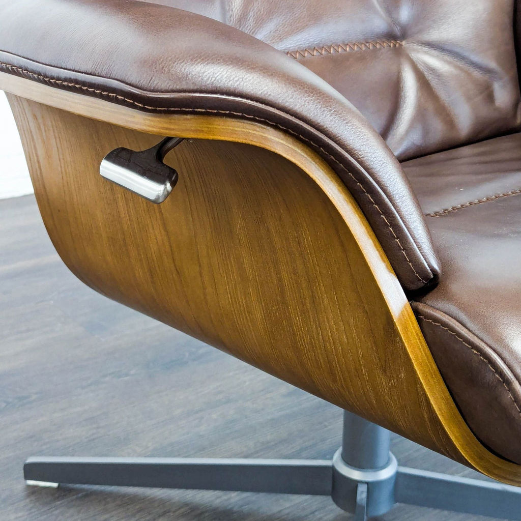 Living Spaces Brown Leather  Reclining Lounge Chair with Ottoman