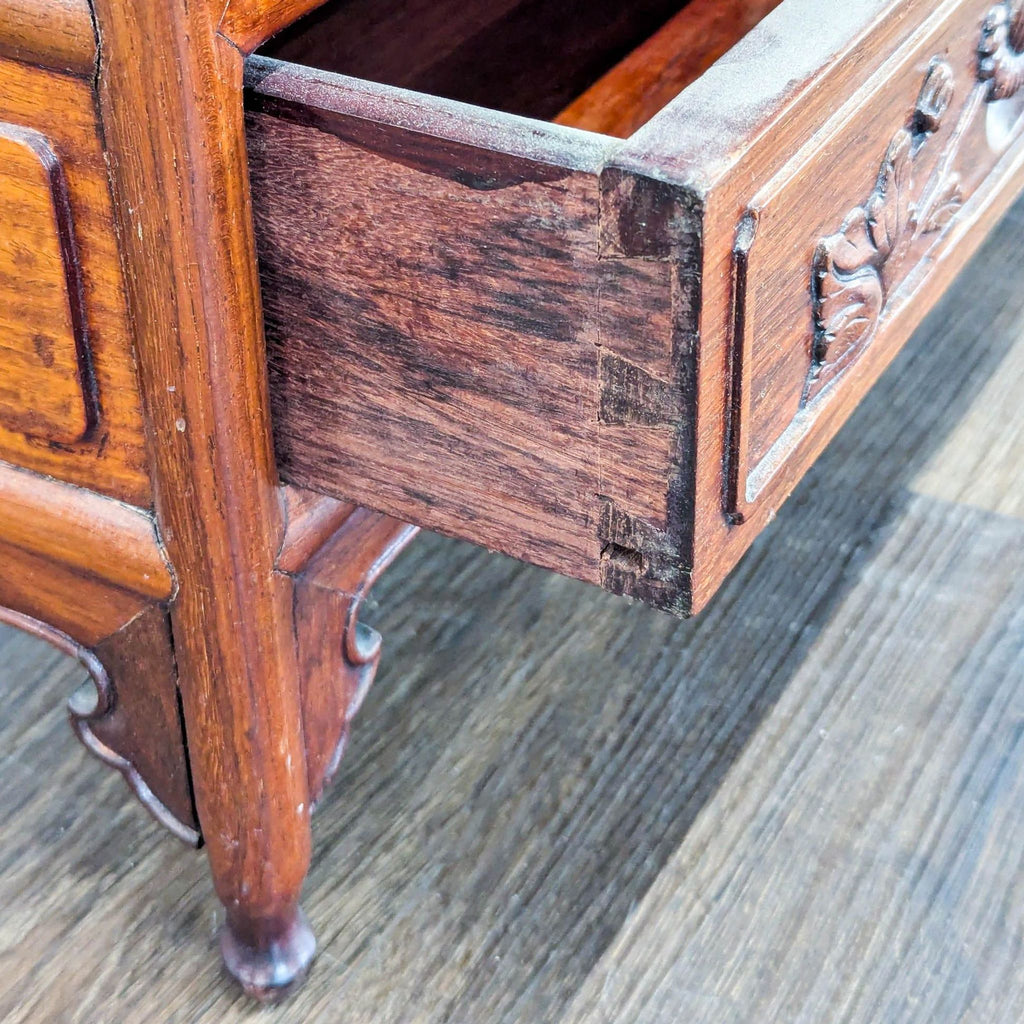 Vintage Wooden Bookshelf with Carved Drawers and Cabinet