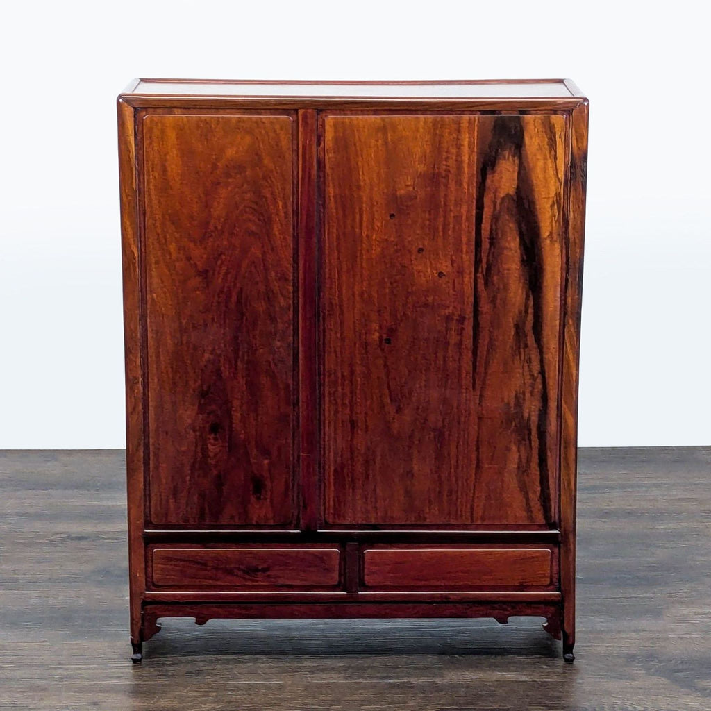 Vintage Wooden Bookshelf with Carved Drawers and Cabinet