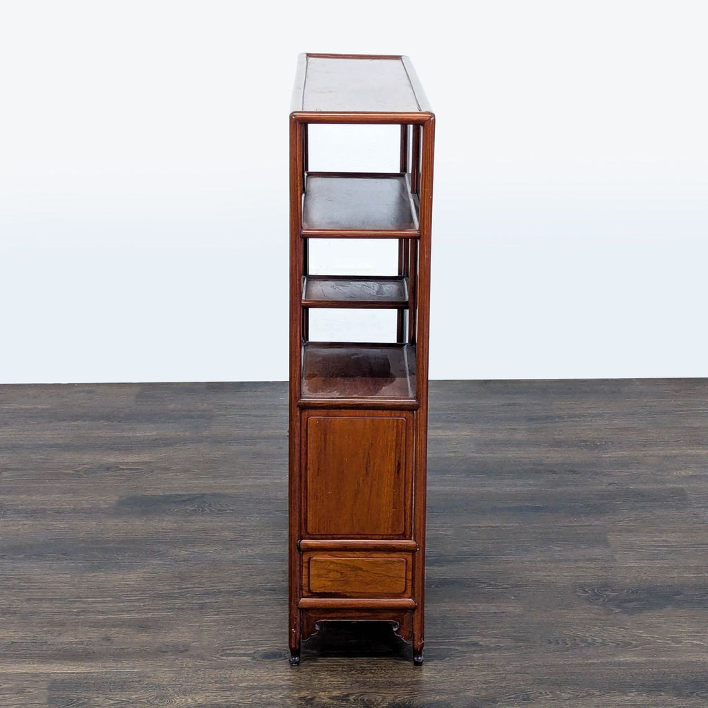 Vintage Wooden Bookshelf with Carved Drawers and Cabinet