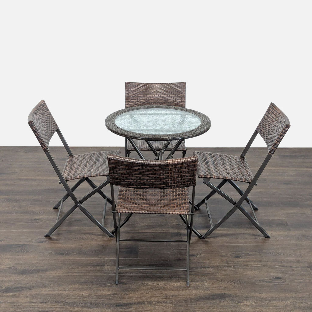 5-Piece Patio Rattan Bistro Set with Folding Table and 4 Chairs