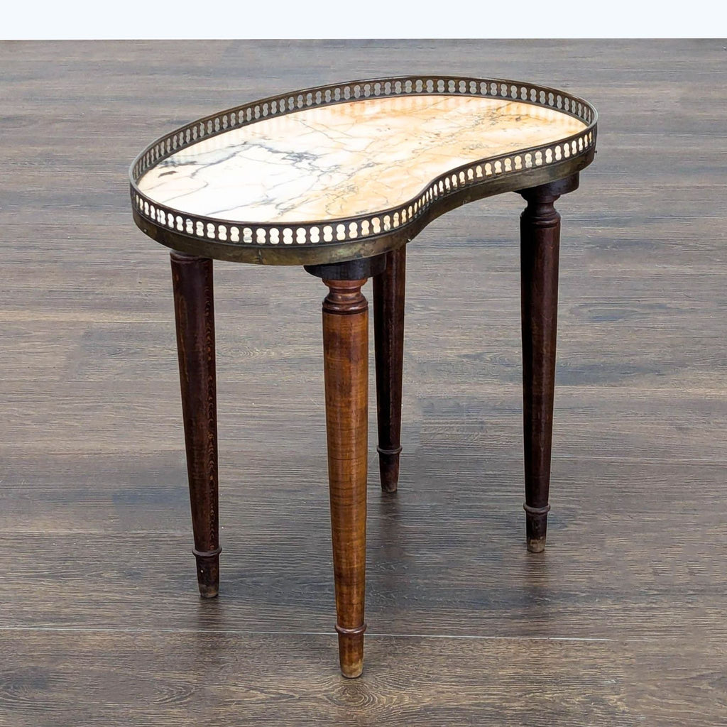 Vintage Kidney Shape Marble Top Side Table with Gallery