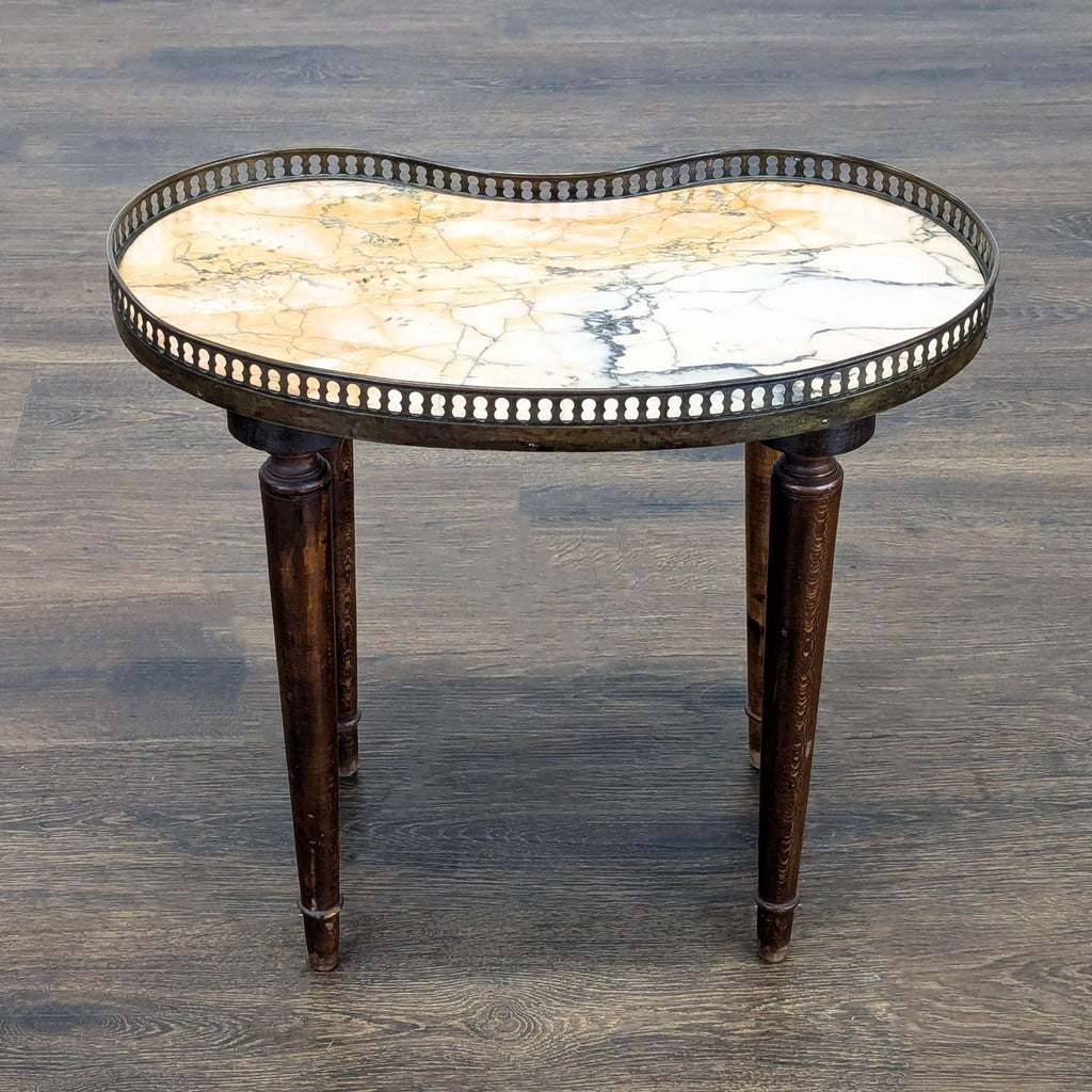 Vintage Kidney Shape Marble Top Side Table with Gallery