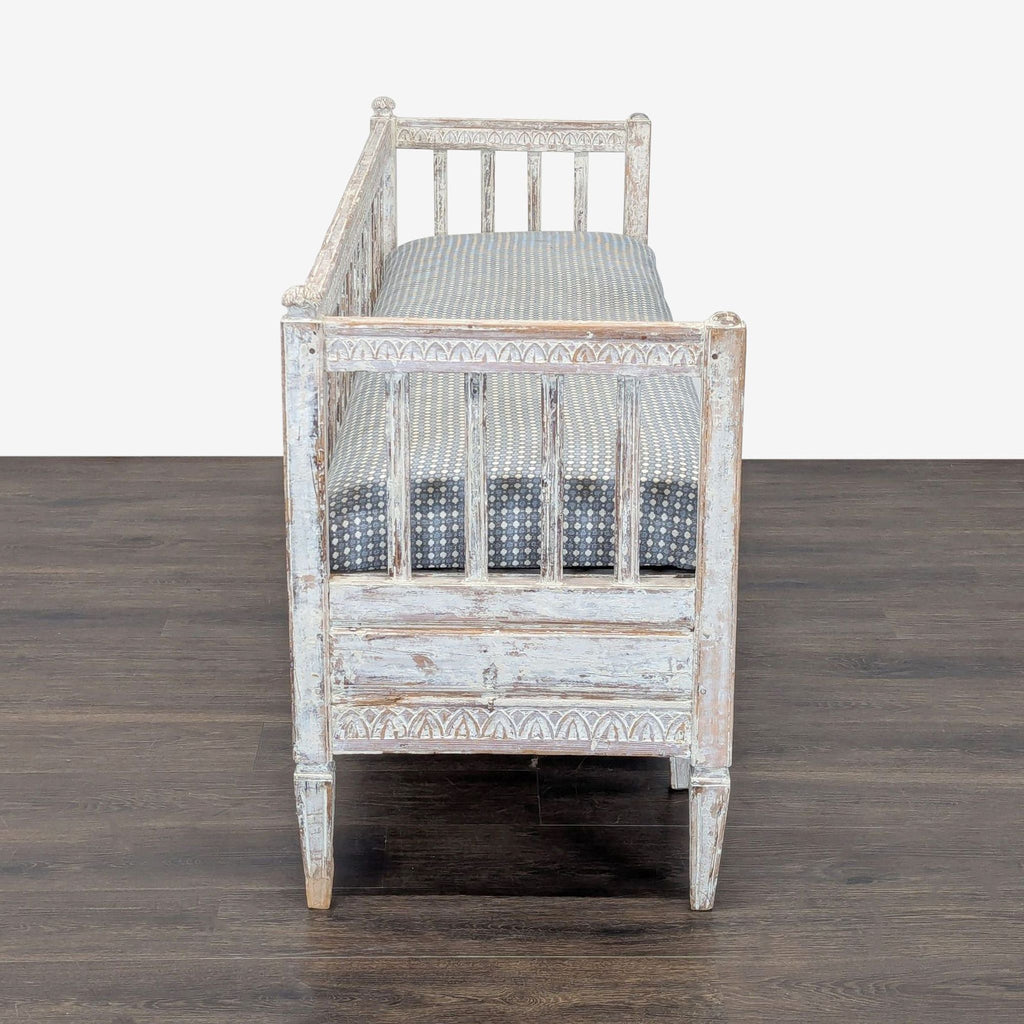 Carved Wooden Bench with Cushion