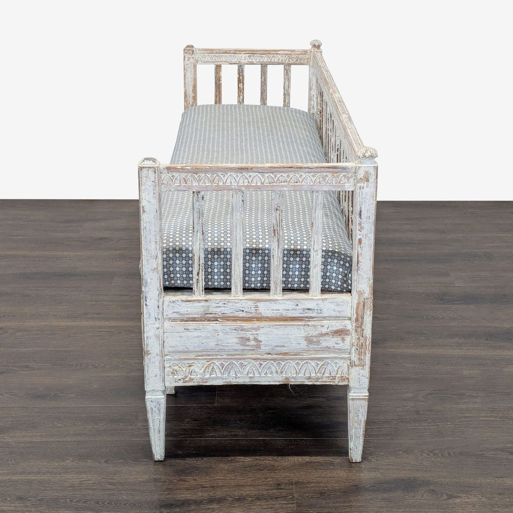 Carved Wooden Bench with Cushion