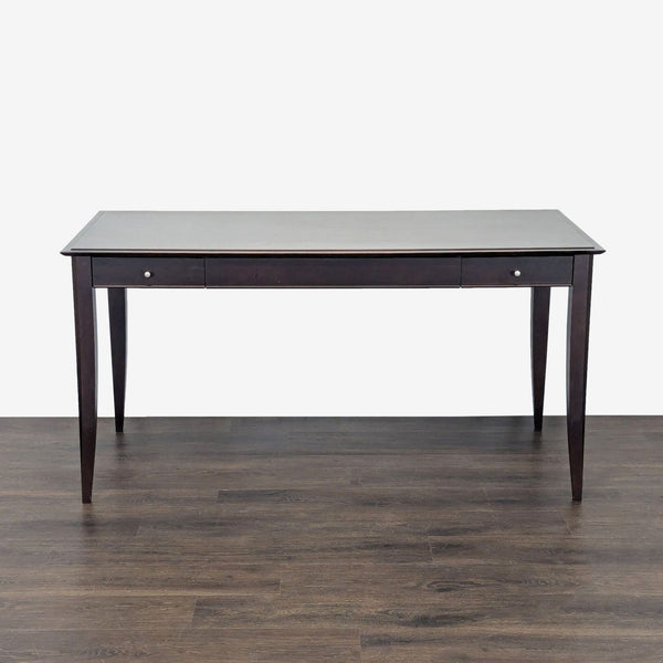Baronet desk with dark wood finish, two drawers, and modern design for office or study use.