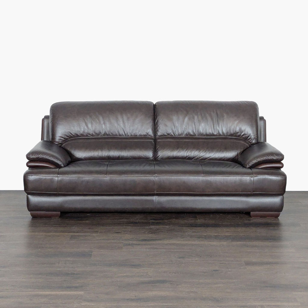 Zuoyou 3-seat sofa with plush dark brown leather, wide armrests, and a modern, comfortable design.