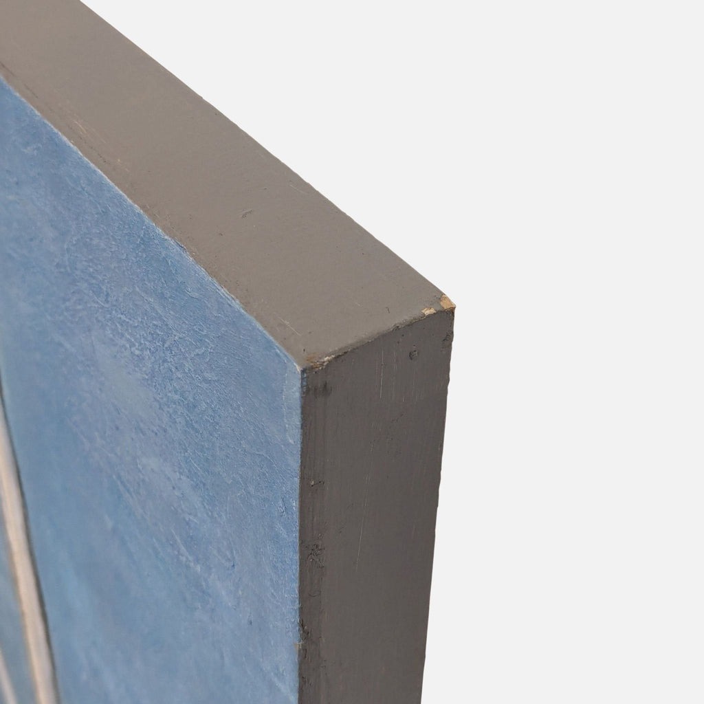 Contemporary artwork showing simple vertical tree lines on blue, painted by Janine Brown, modern and calm design.