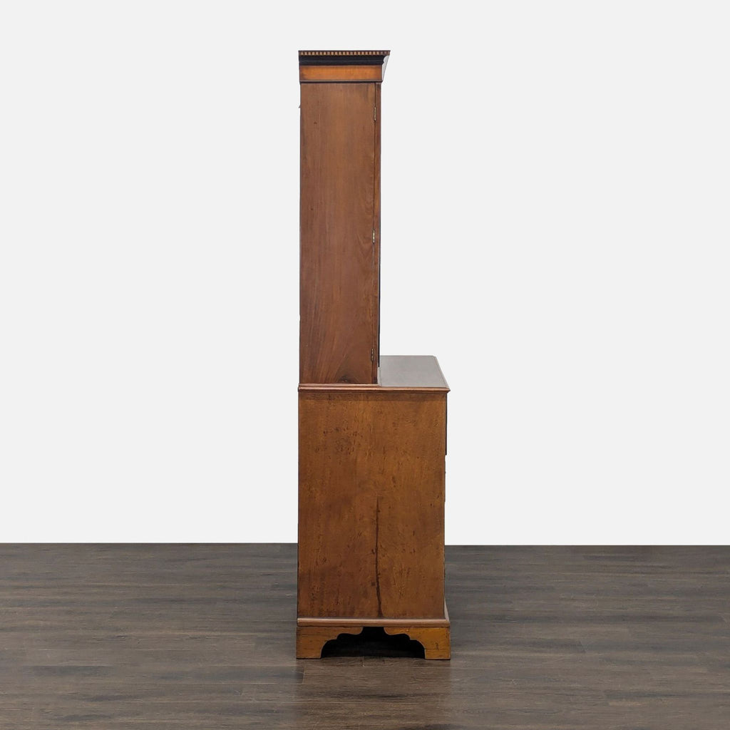 Classic Wooden Secretary Desk with Glass Display Hutch and Drawers