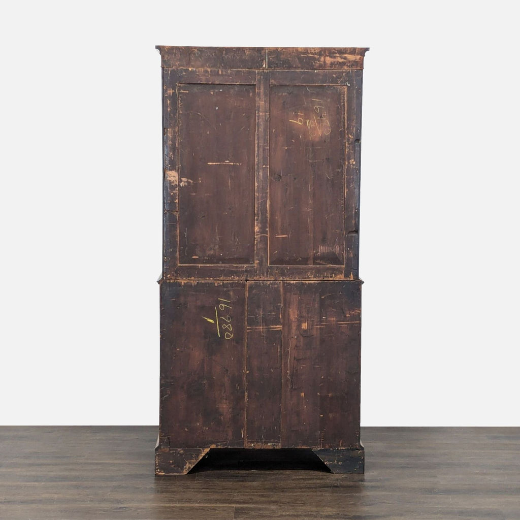 Classic Wooden Secretary Desk with Glass Display Hutch and Drawers