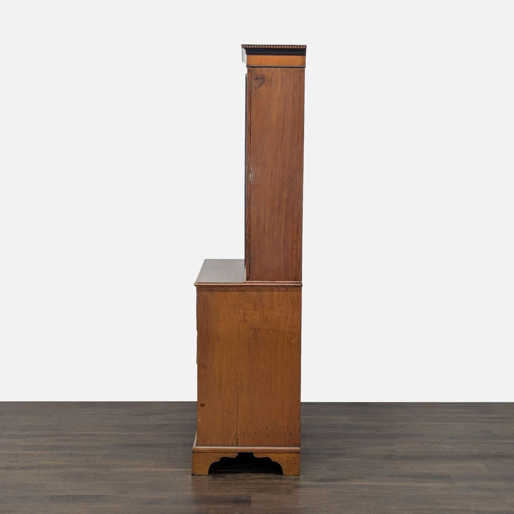 Classic Wooden Secretary Desk with Glass Display Hutch and Drawers