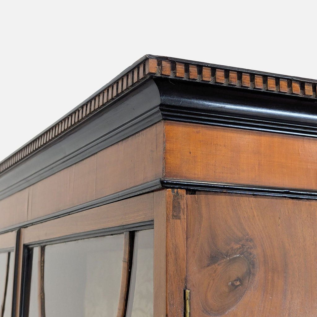 Classic Wooden Secretary Desk with Glass Display Hutch and Drawers