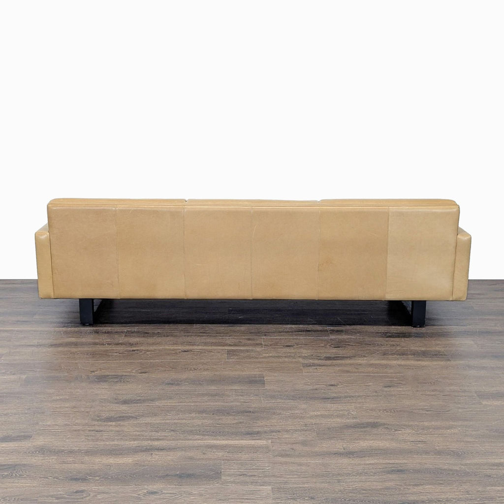 Room & Board Wells 3-Seat Tan Leather Sofa with Button Tufted Back