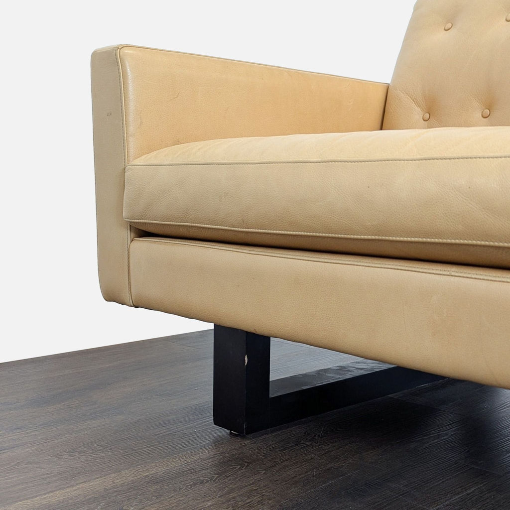 Room & Board Wells 3-Seat Tan Leather Sofa with Button Tufted Back