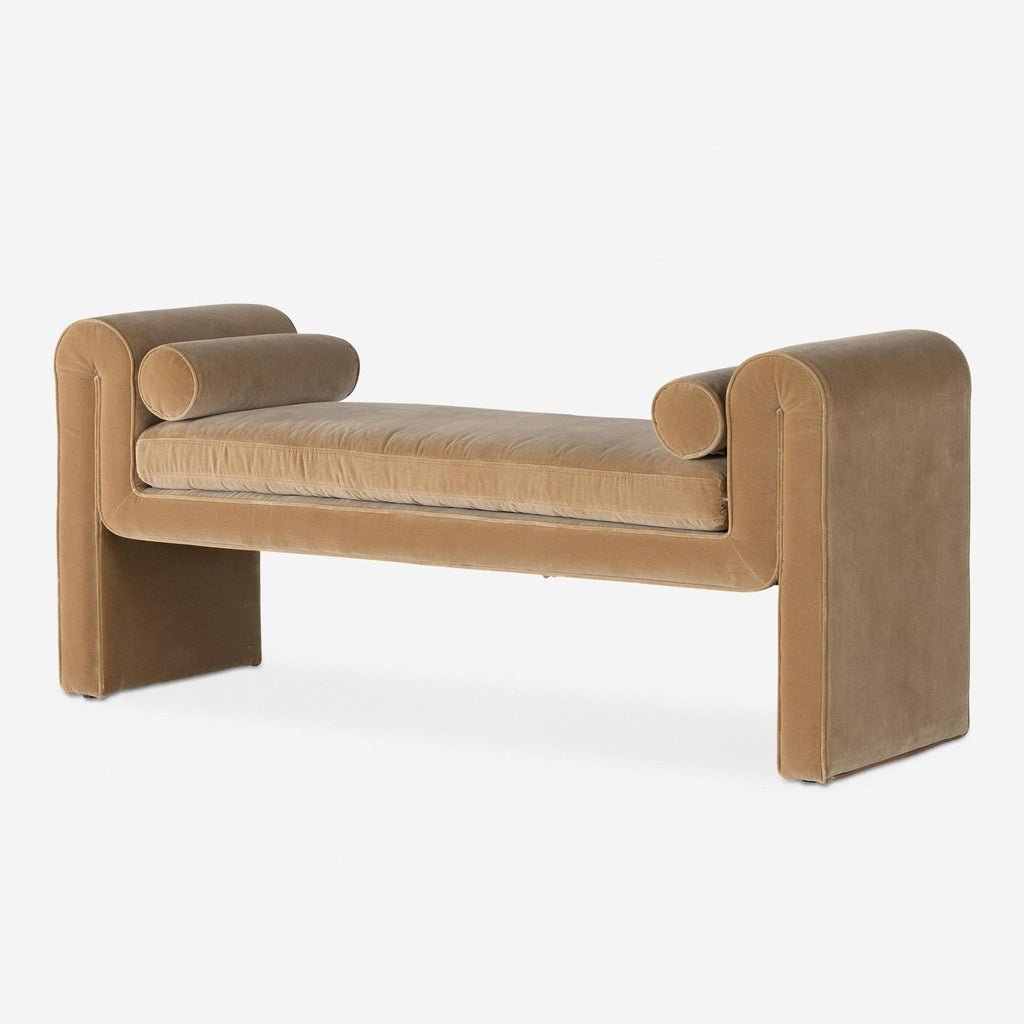 Modern bench in the Stools, Ottomans & Benches category, featuring buff velvet and a minimalist profile.