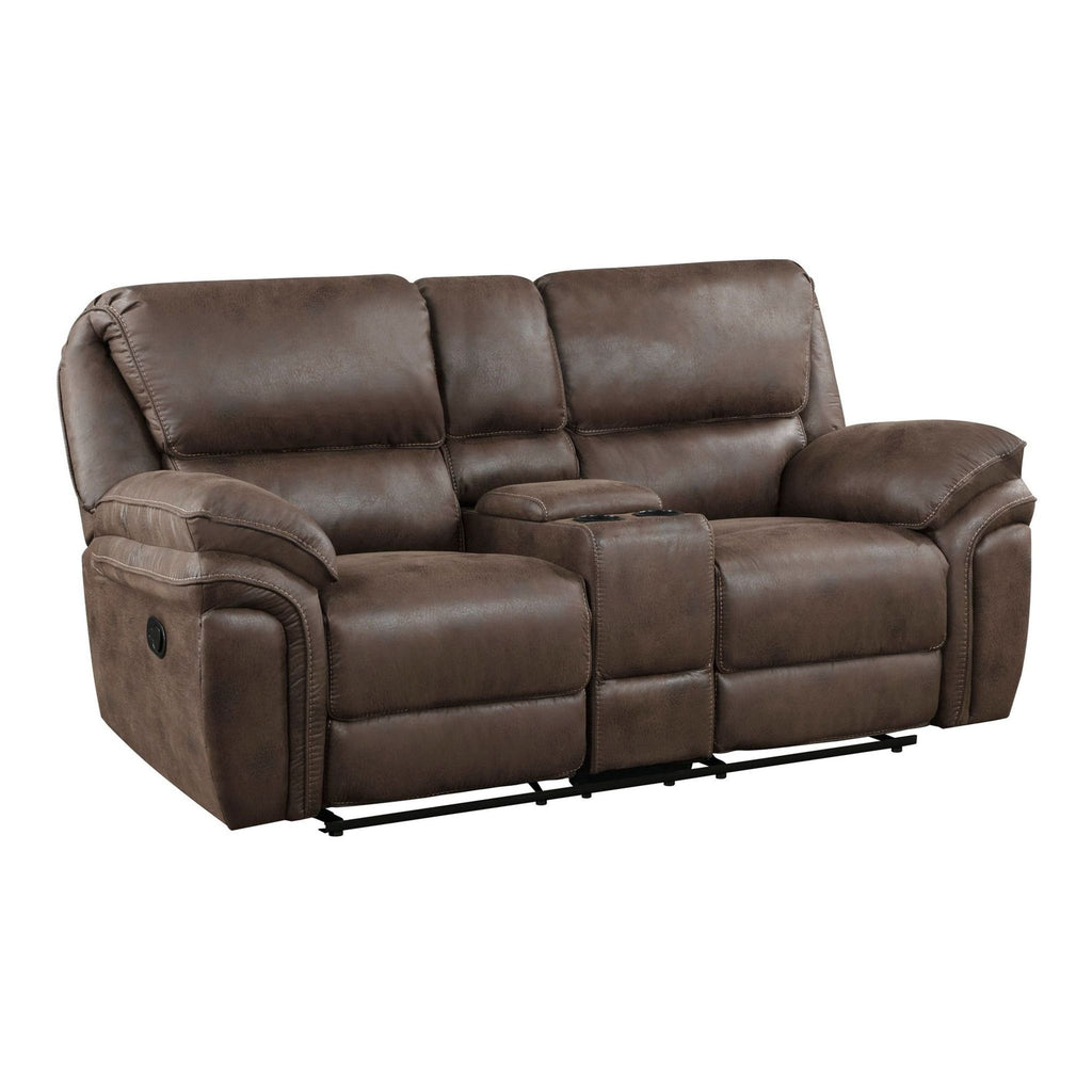 Homeglance Proctor Power Reclining Loveseat Sofa with Center Console and Cup Holders in Brown